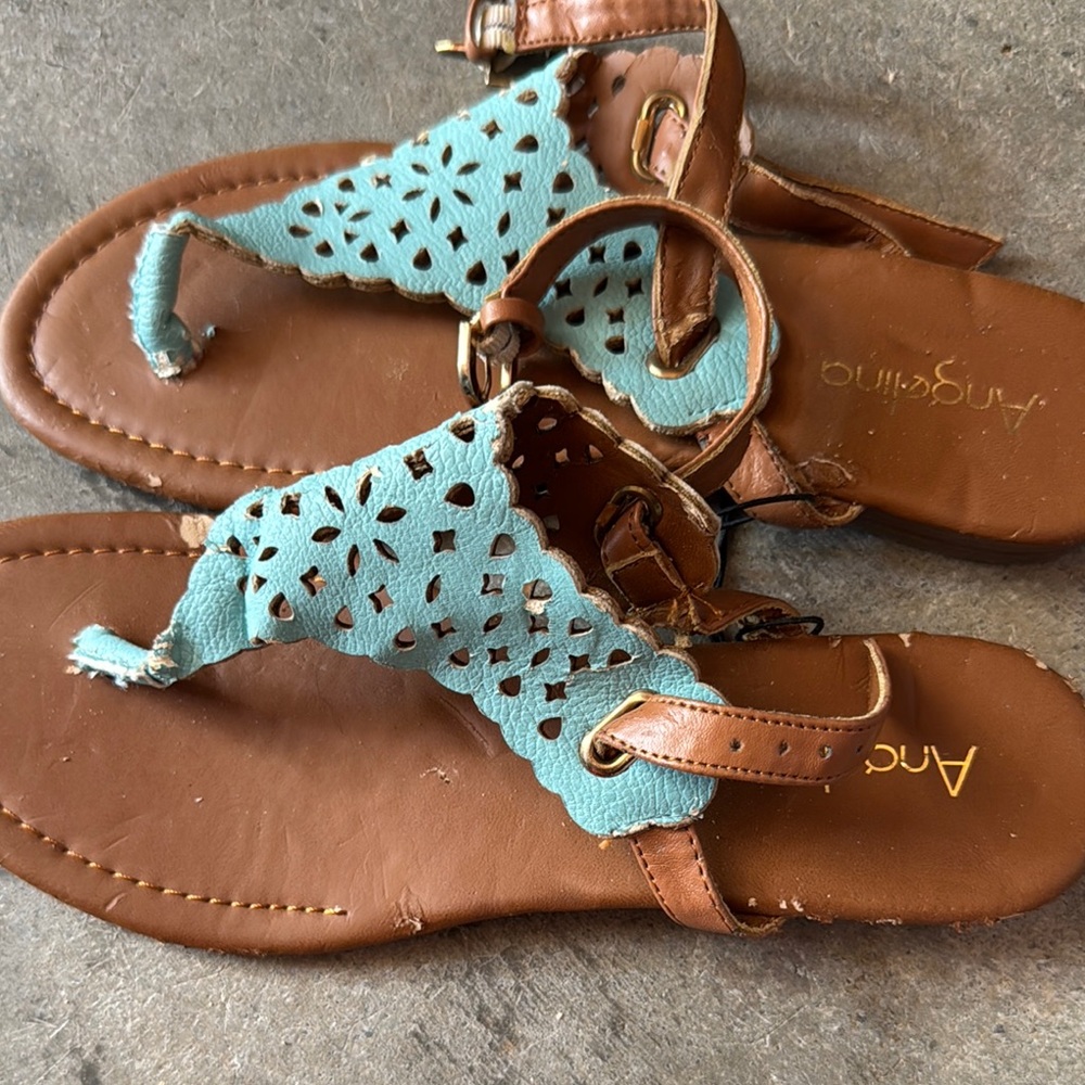 Angel Green and Brown Sandals with Perforated Design
